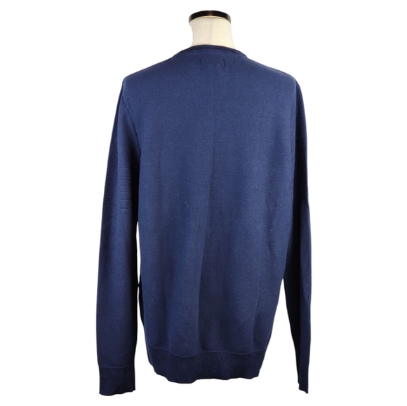 Shaquille O’Neal Navy Blue Crewneck Sweater Ribbed Textured Long Sleeve XLG LT - Picture 5 of 9